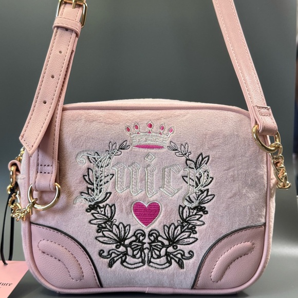 Juicy Couture Pink Diamond Heritage Crossbody Velour Embroidered Logo Bag - Picture 6 of 7
